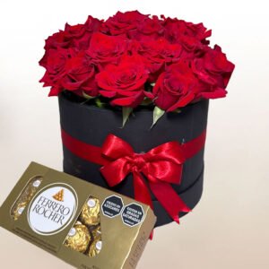 Caja de rosas rojas